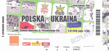 Ticket: 04/09/2010 LODZ Friendly Poland vs. Ukraine 