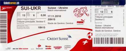 Ticket: 17/11/2010 Geneve Friendly Switzerland vs. Ukraine