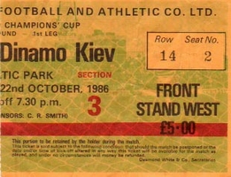 Ticket: Celtic vs. Dynamo Kiev 22/10/1986